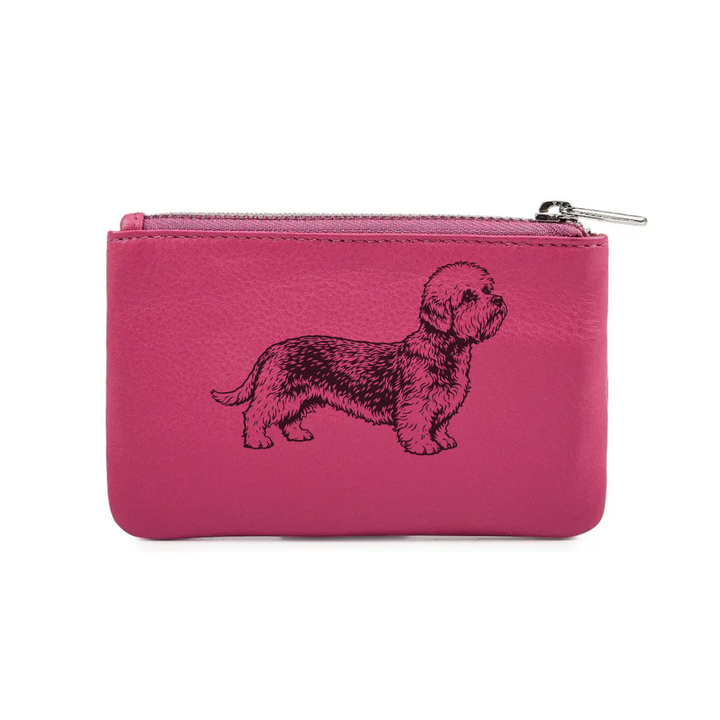 Dandie Dinmont Terrier Standing Engraved Genuine Leather Coin Purse (Multiple Colour Options)
