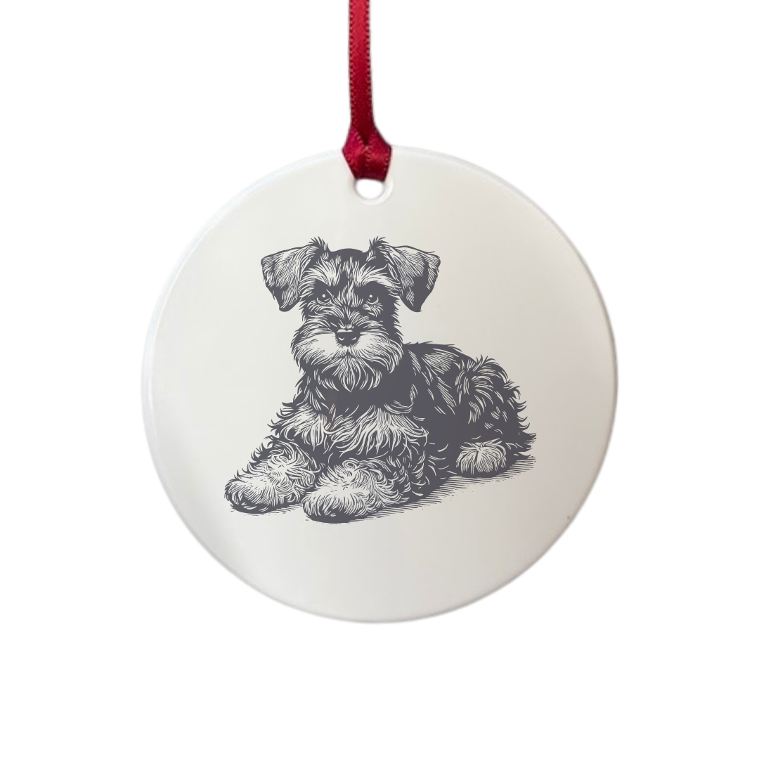 Personalised Miniature Schnauzer Lying Down Engraved White Acrylic Decoration