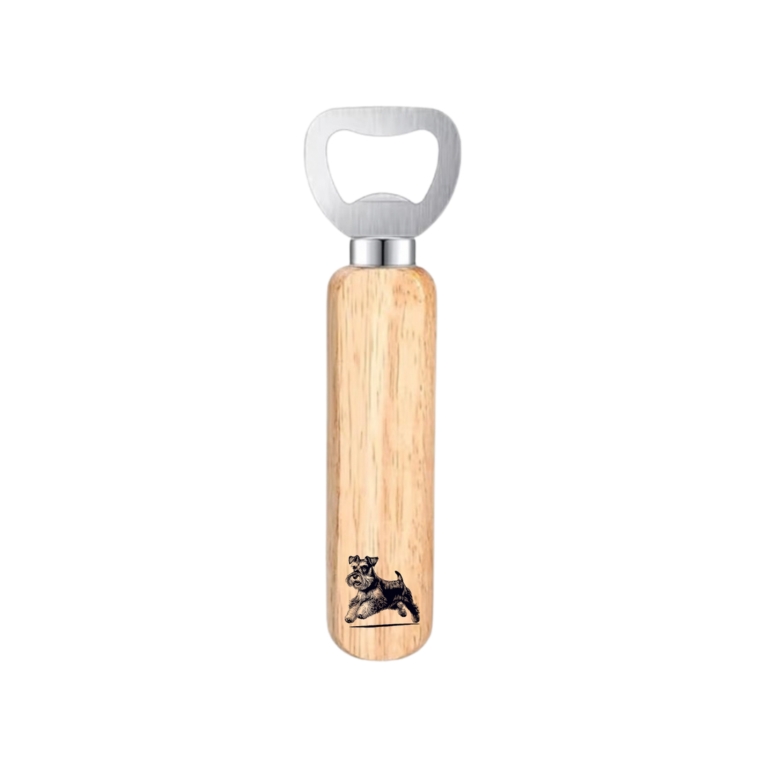 Miniature Schnauzer Running Engraved Wooden Bottle Opener