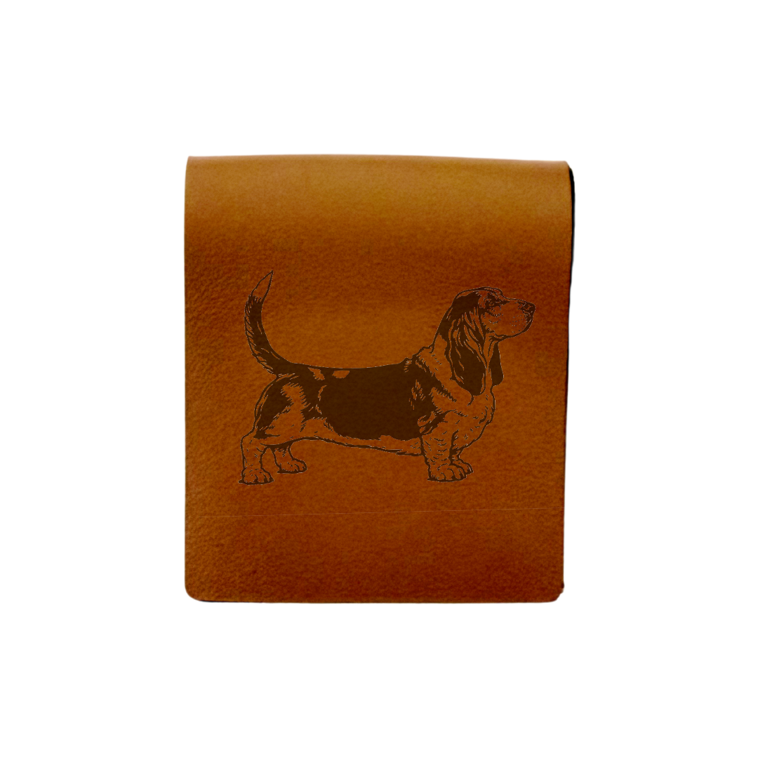 Basset Hound Standing Engraved Genuine Leather Magnetic Bookmark