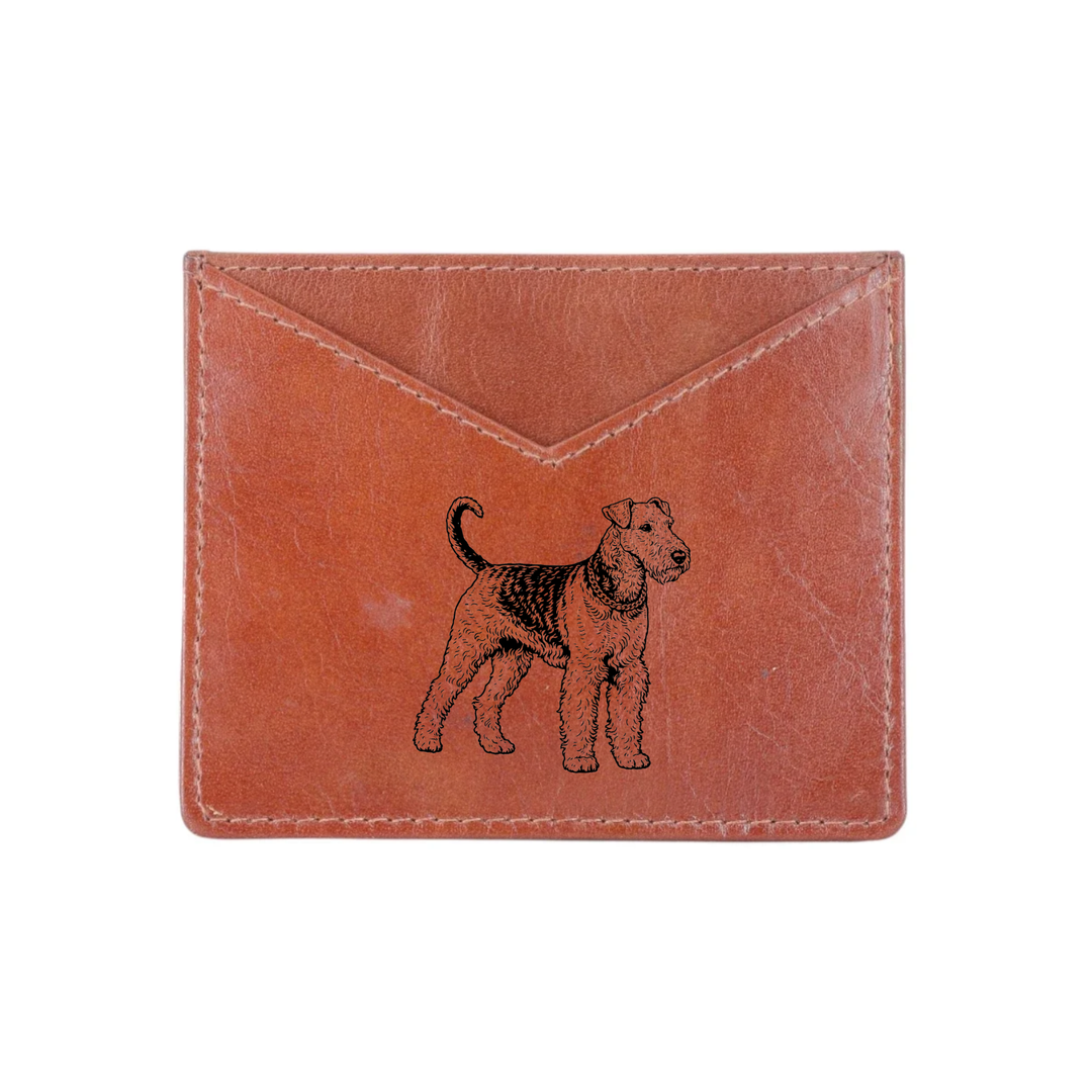 Airedale Terrier Standing Engraved Genuine Leather Cardholder
