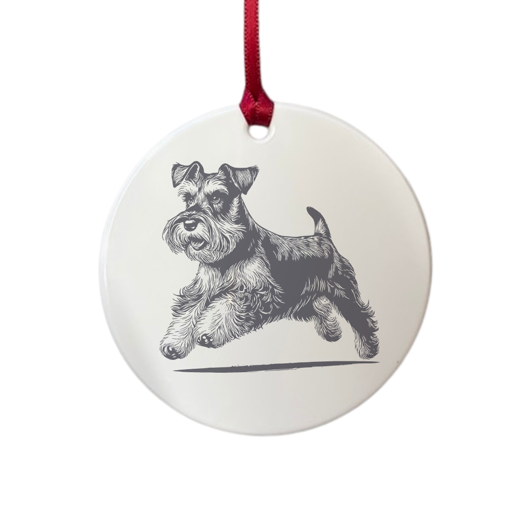 Personalised Miniature Schnauzer Running Engraved White Acrylic Decoration
