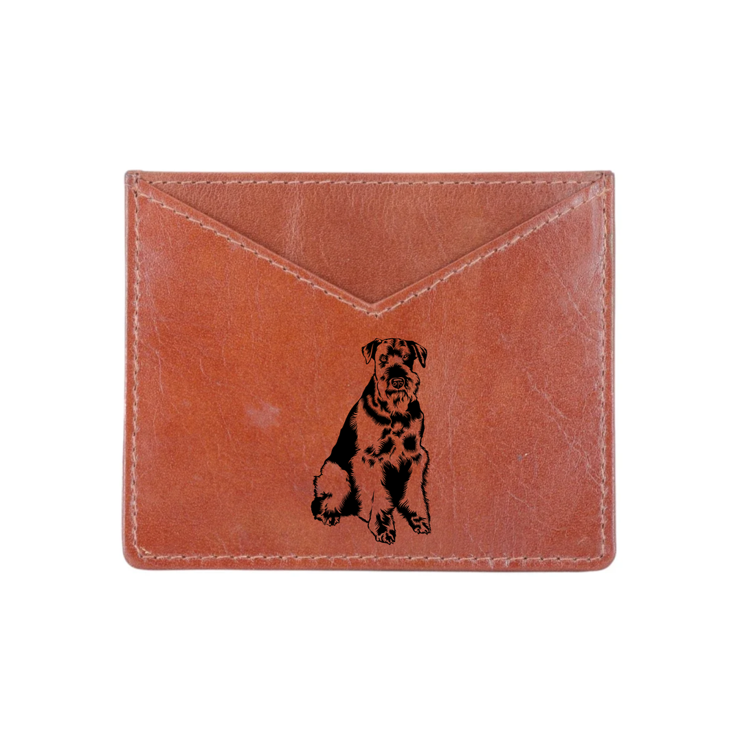 Airedale Terrier Sitting Engraved Genuine Leather Cardholder