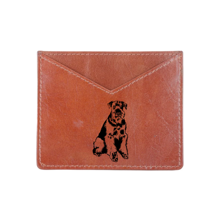 Airedale Terrier Sitting Engraved Genuine Leather Cardholder