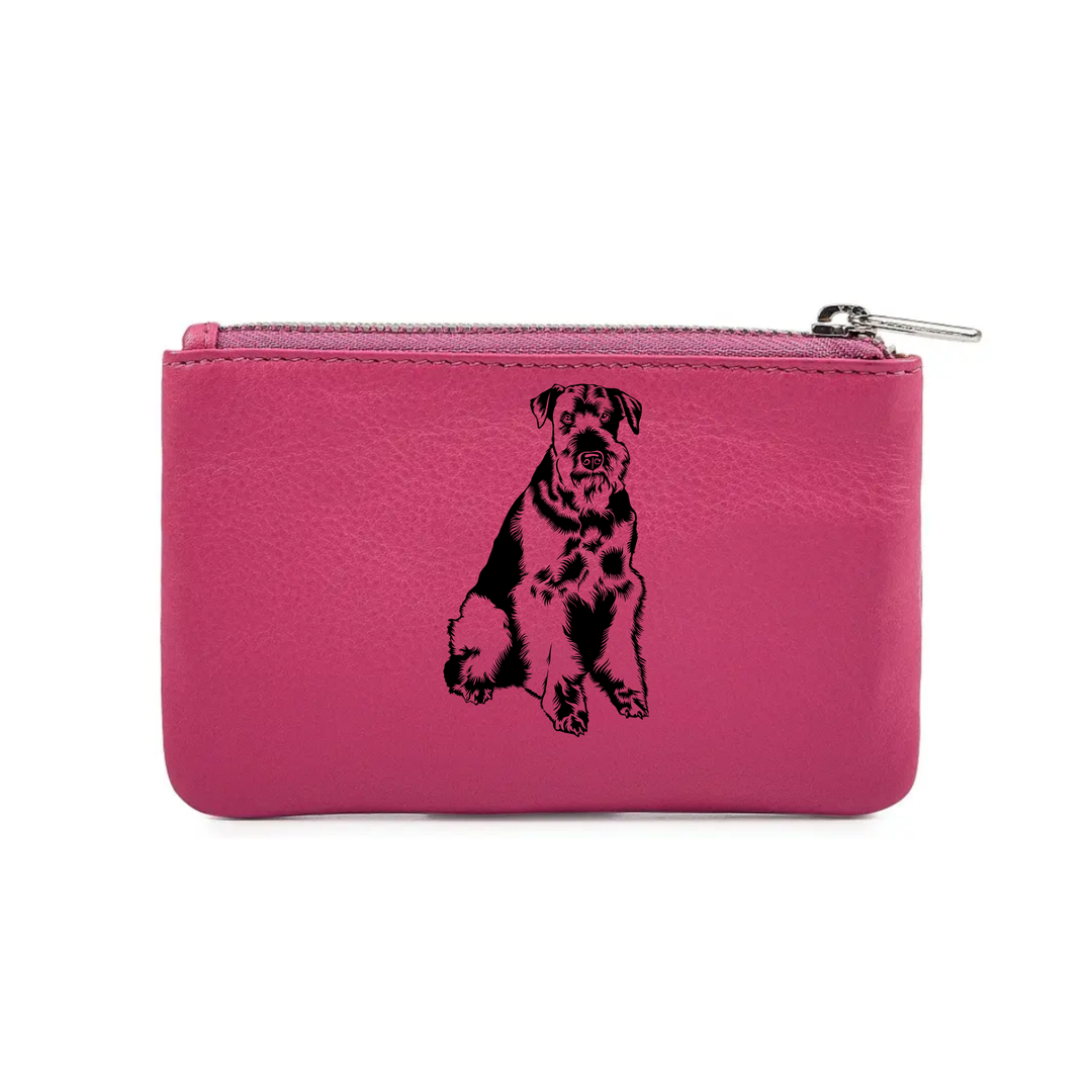 Airedale Terrier Sitting Engraved Genuine Leather Coin Purse (Multiple Colour Options)