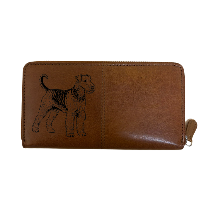 Airedale Terrier Standing Engraved Large Leather Purse