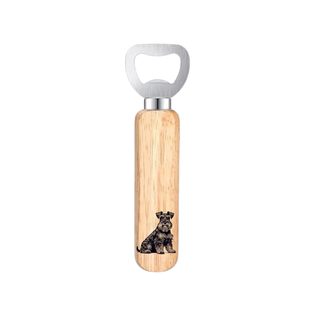 Miniature Schnauzer Sitting Engraved Wooden Bottle Opener