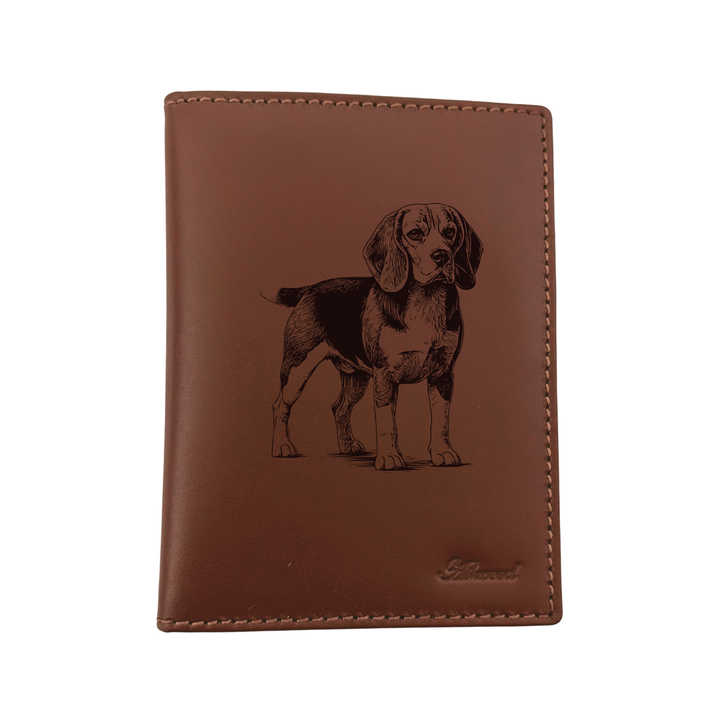 Beagle Standing Engraved Leather Passport Cover