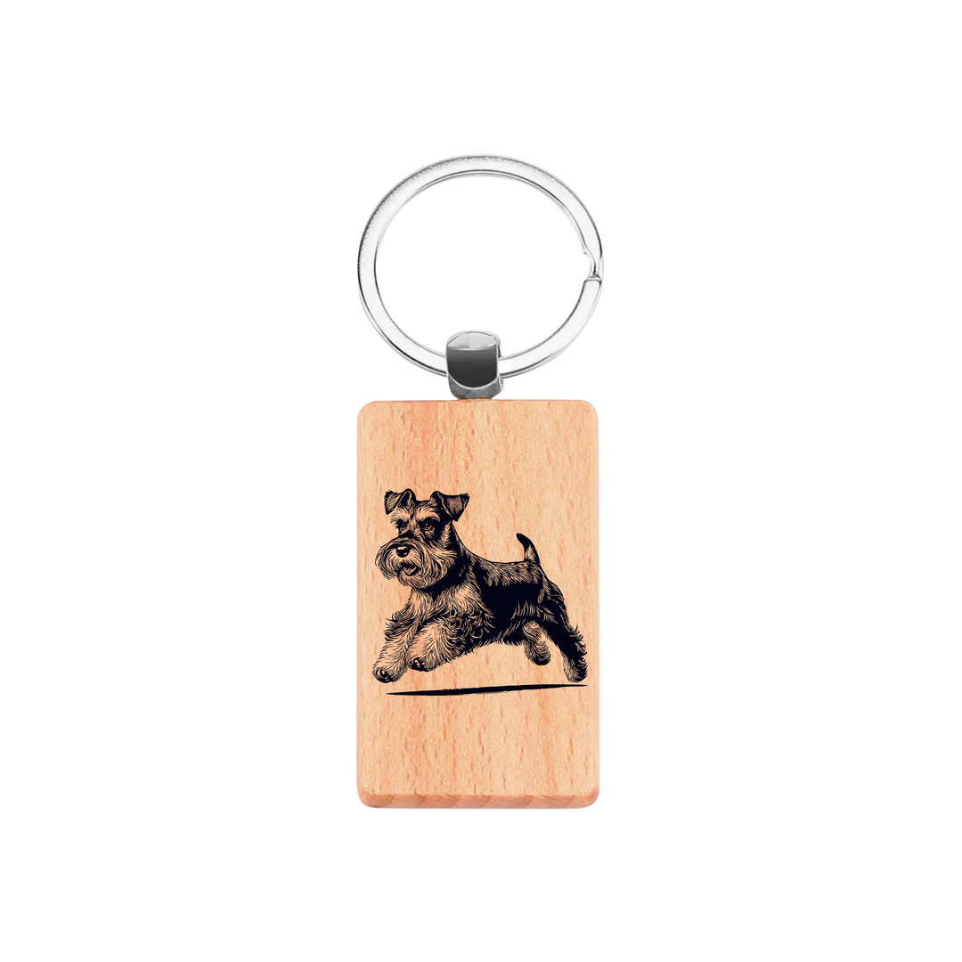 Miniature Schnauzer Running Engraved Rectangle Wooden Keyring