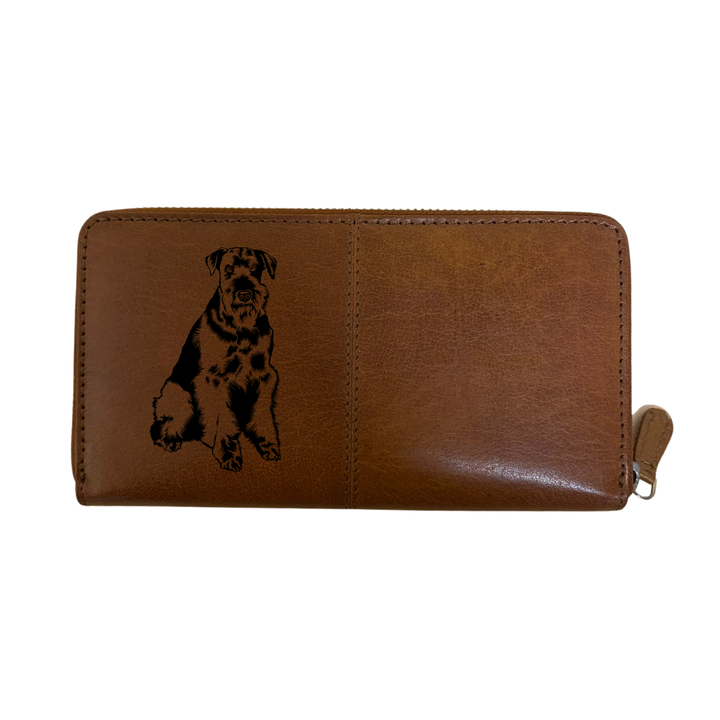 Airedale Terrier Sitting Engraved Large Leather Purse