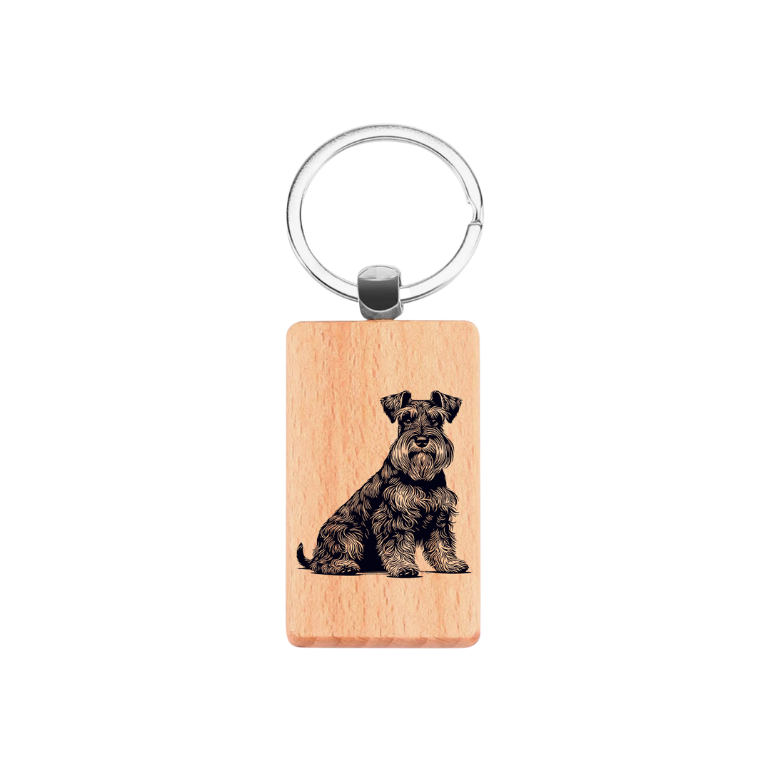 Miniature Schnauzer Sitting Engraved Rectangle Wooden Keyring