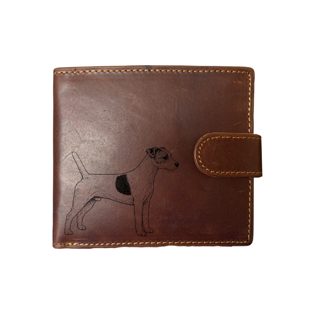 Personalised Parson Russell Terrier Standing Engraved Dark Tan Genuine Leather Wallet