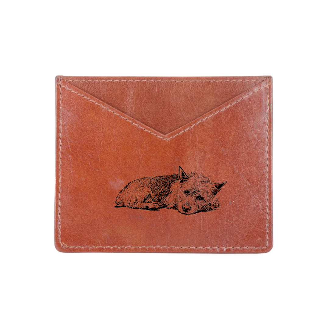 Australian Terrier Lying Down Engraved Genuine Leather Cardholder