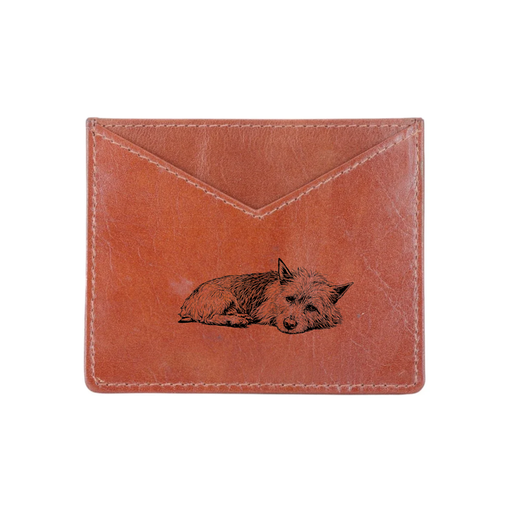 Australian Terrier Lying Down Engraved Genuine Leather Cardholder