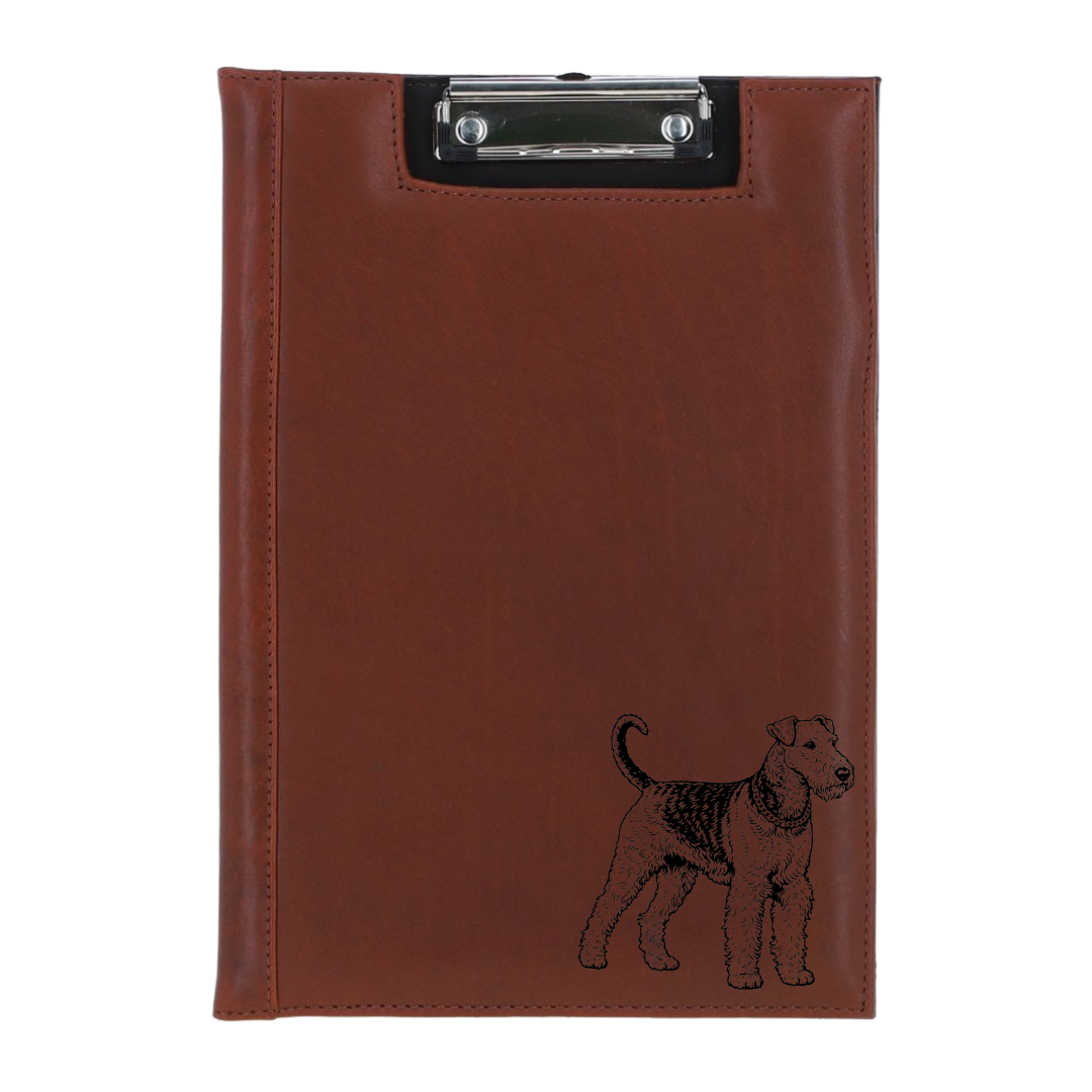 Airedale Terrier Standing Engraved Leather Clipboard