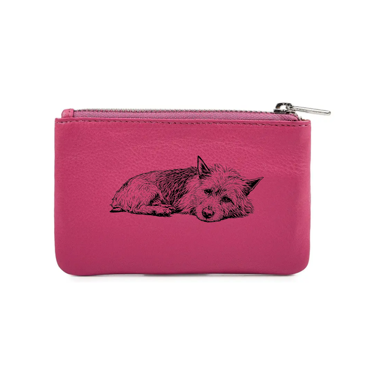 Australian Terrier Lying Down Engraved Genuine Leather Coin Purse (Multiple Colour Options)