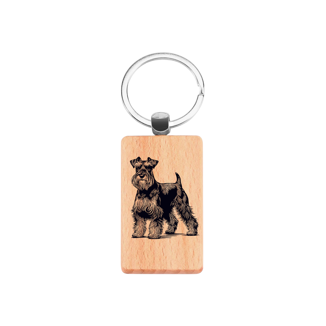 Miniature Schnauzer Standing Engraved Rectangle Wooden Keyring