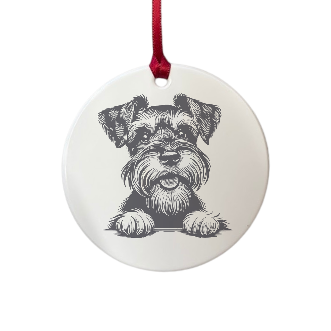 Personalised Miniature Schnauzer Paws Engraved White Acrylic Decoration