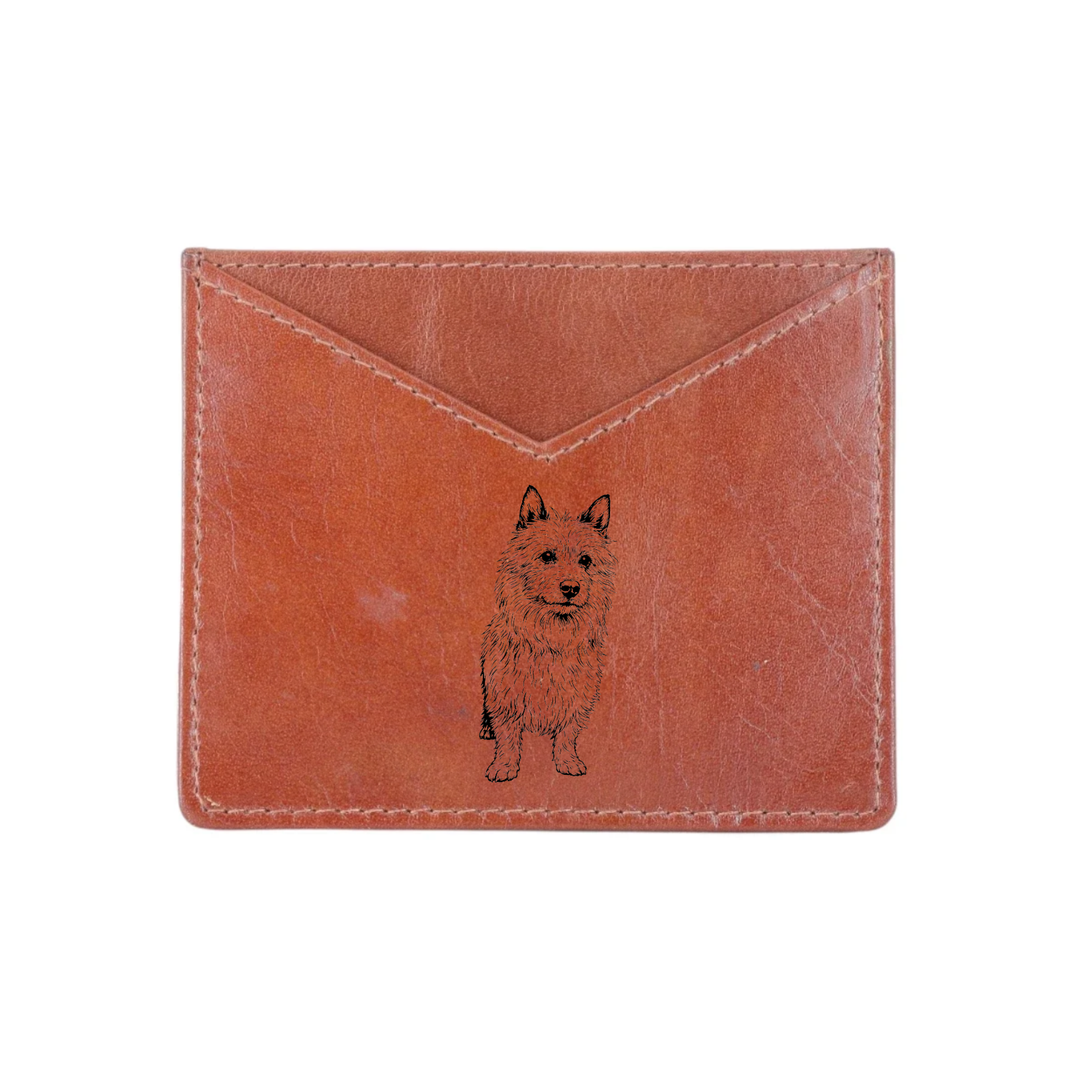 Australian Terrier Standing Engraved Genuine Leather Cardholder