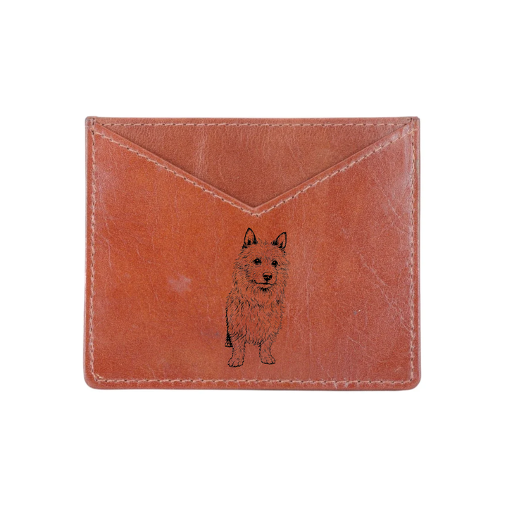Australian Terrier Standing Engraved Genuine Leather Cardholder