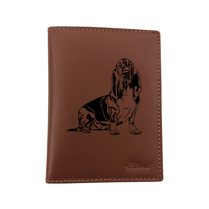 Basset Hound Sitting Engraved Leather Passport Cover
