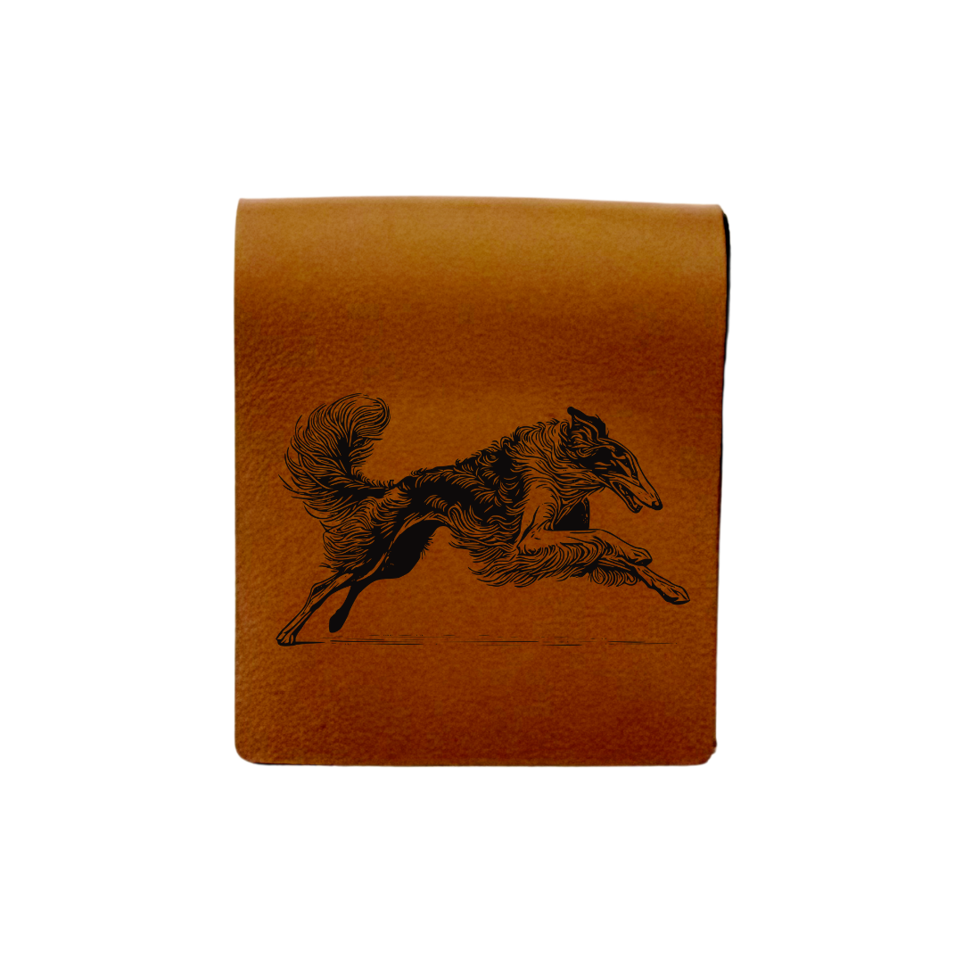 Borzoi Running Engraved Genuine Leather Magnetic Bookmark