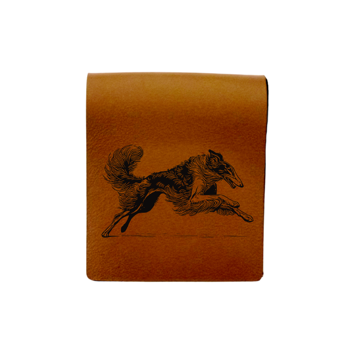 Borzoi Running Engraved Genuine Leather Magnetic Bookmark