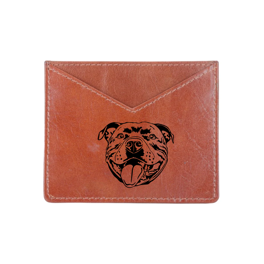 Staffordshire Bull Terrier Smiling Face Engraved Genuine Leather Cardholder