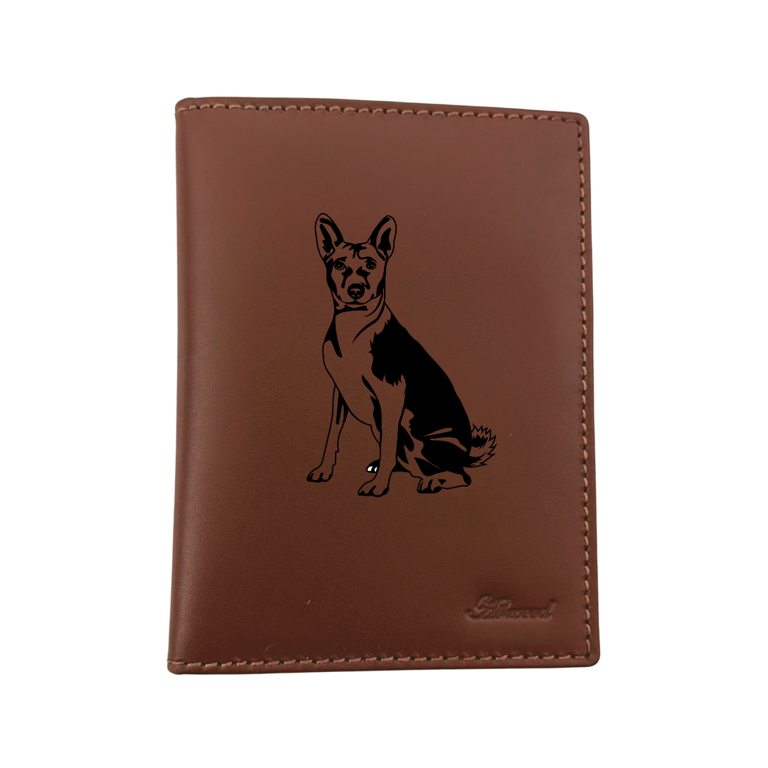 Basenji Sitting Engraved Leather Passport Cover