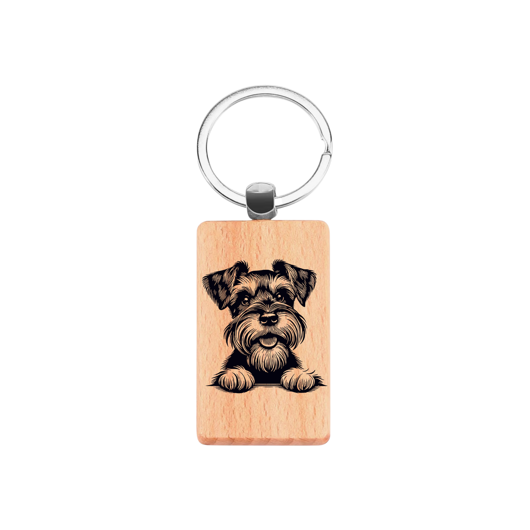 Miniature Schnauzer Paws Engraved Rectangle Wooden Keyring