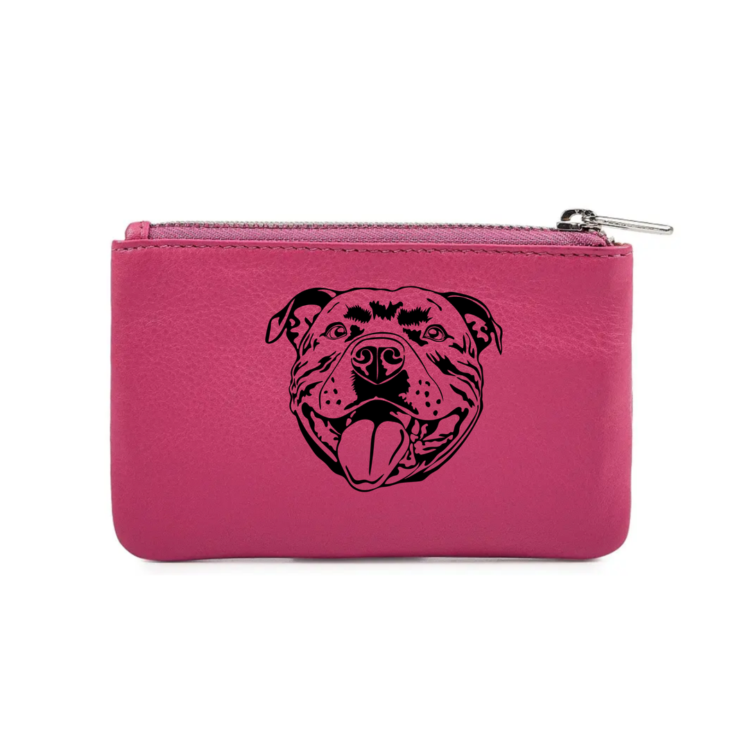 Staffordshire Bull Terrier Smiling Face Engraved Genuine Leather Coin Purse (Multiple Colour Options)