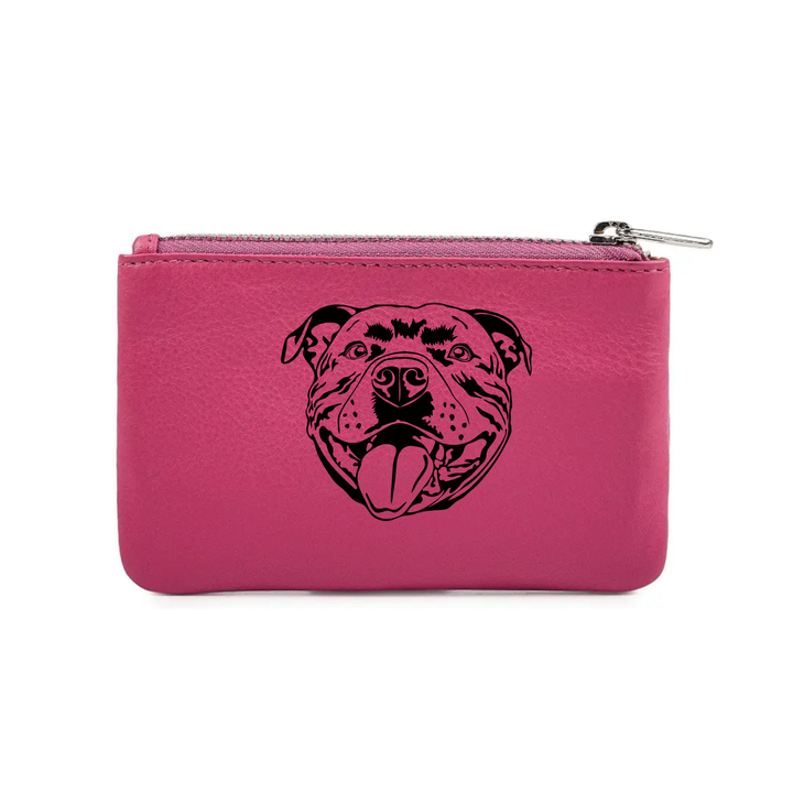 Staffordshire Bull Terrier Smiling Face Engraved Genuine Leather Coin Purse (Multiple Colour Options)