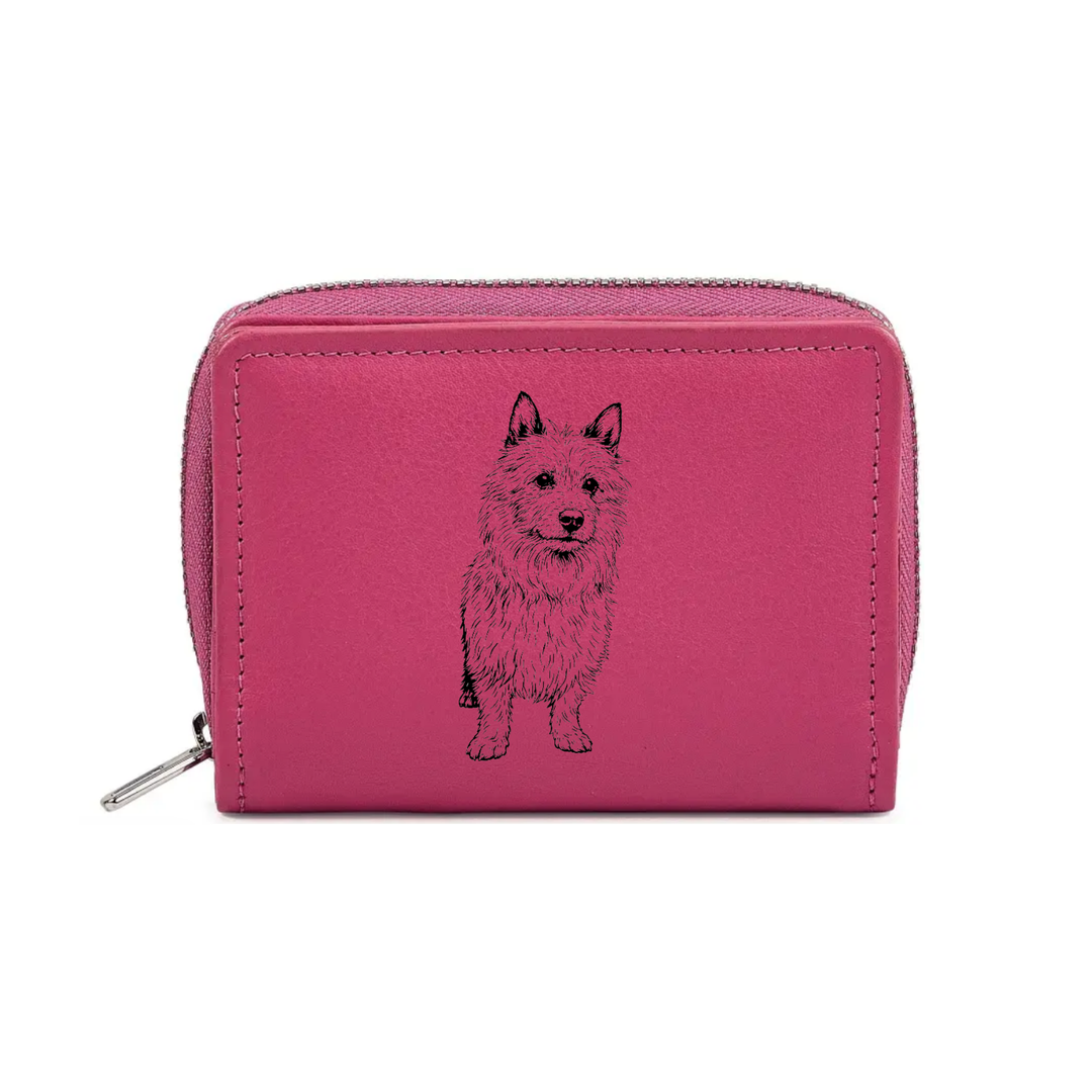 Australian Terrier Standing Engraved Small Leather Purse (Green/Pink/Blue/Red)