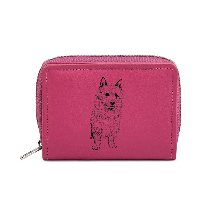 Australian Terrier Standing Engraved Small Leather Purse (Green/Pink/Blue/Red)