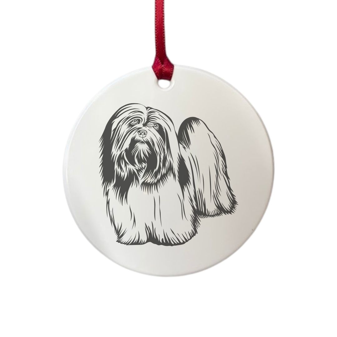 Personalised Lhasa Apso Engraved White Acrylic Decoration