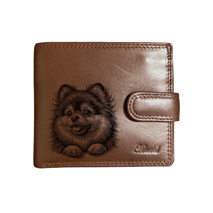 Personalised Pomeranian Paws Engraved Dark Tan Genuine Leather Wallet