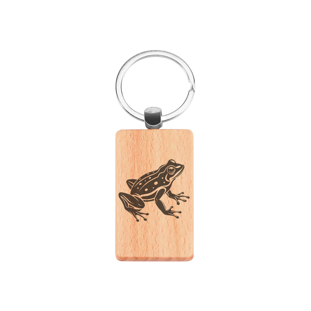 Frog Engraved Rectangle Wooden Keyring