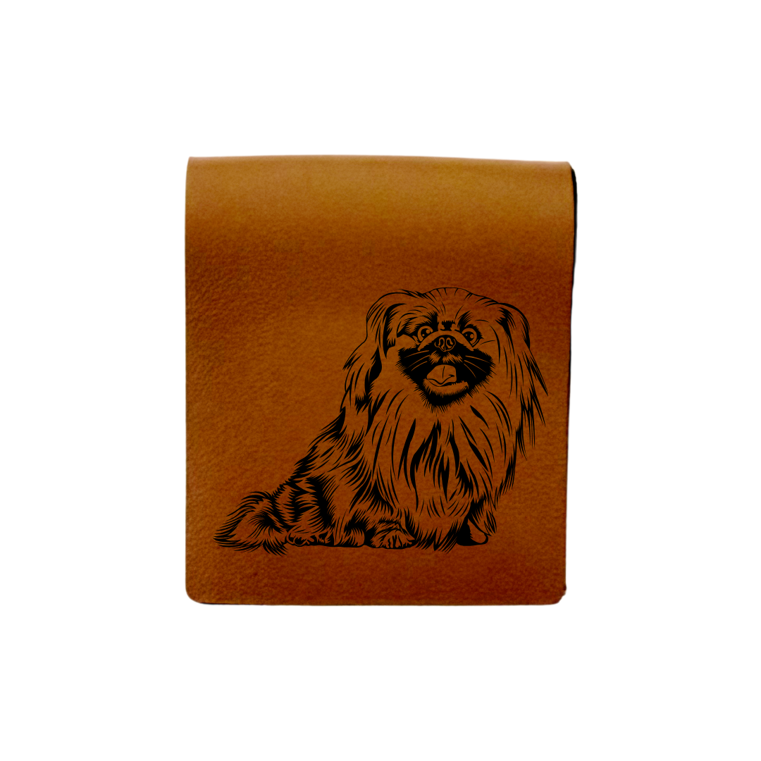Pekingese Sitting Engraved Genuine Leather Magnetic Bookmark