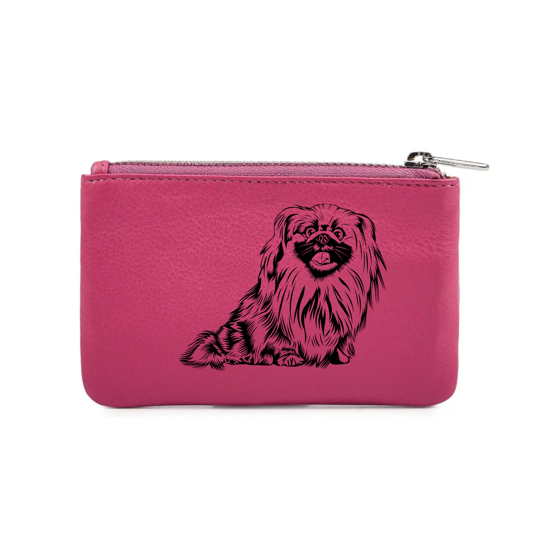 Pekingese Engraved Genuine Leather Coin Purse (Multiple Colour Options)