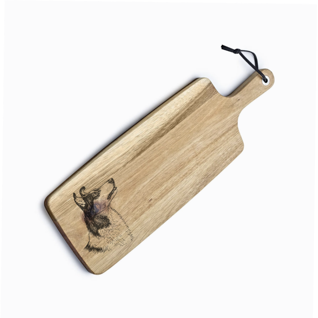 Personalised Smooth Collie Face Engraved Acacia Serving Board