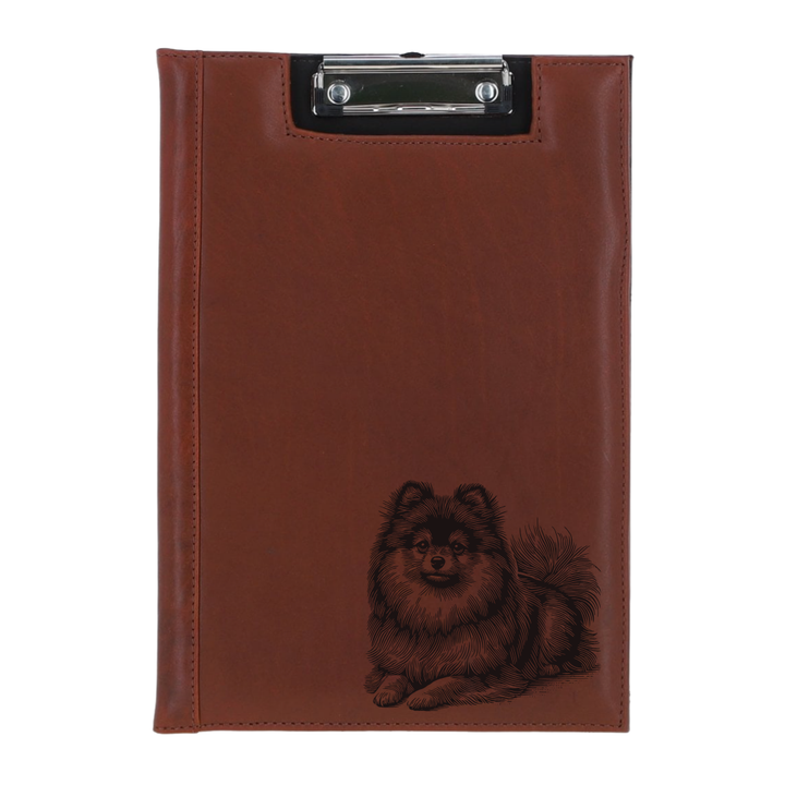 Pomeranian Lying Down Engraved Leather Clipboard