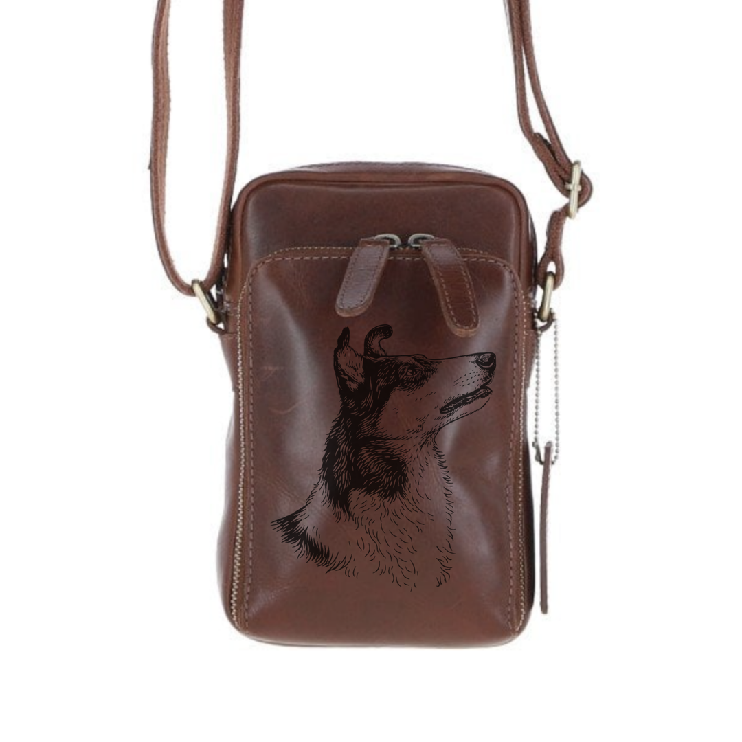 Personalised Smooth Collie Face Leather Compact Crossbody Bag