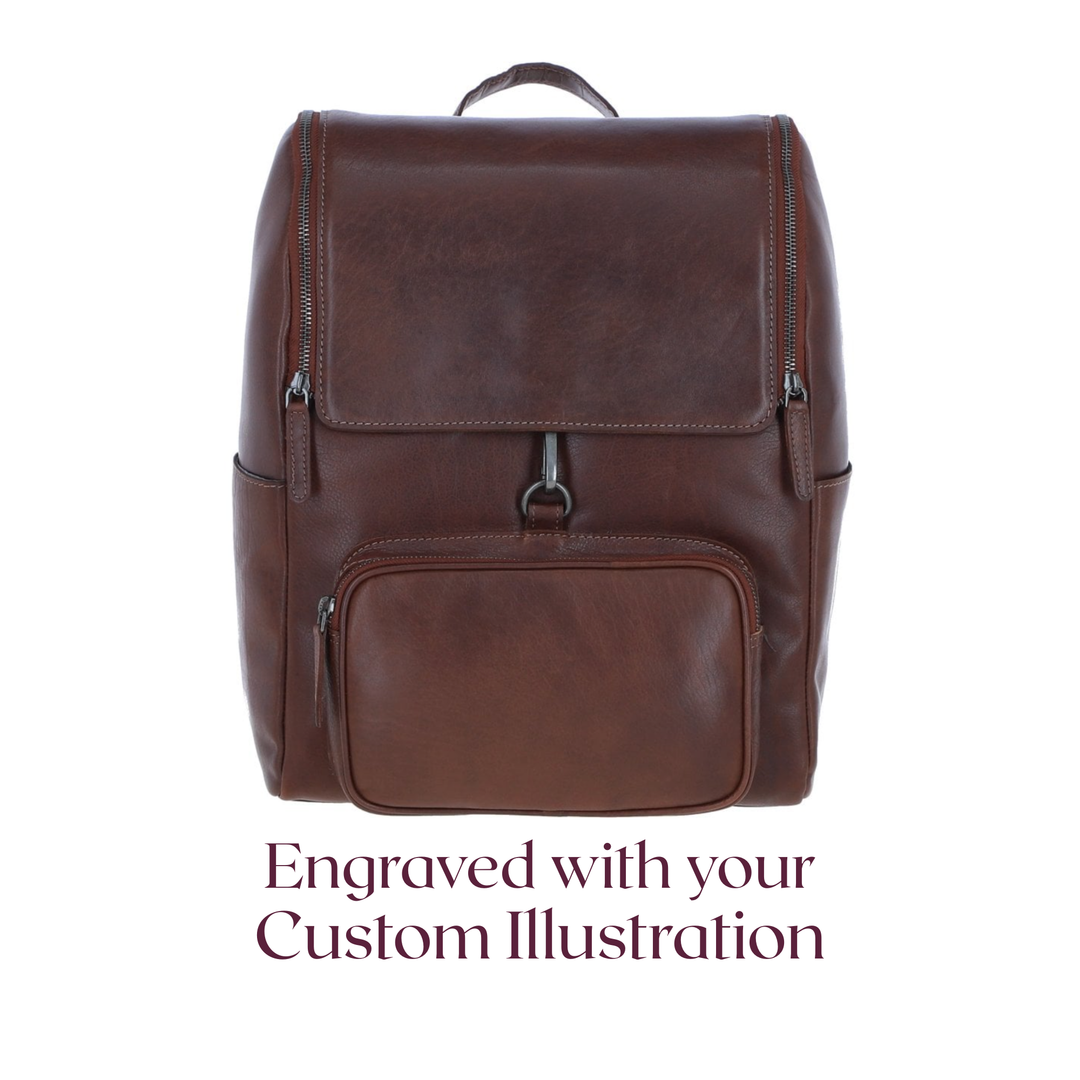 Custom Pet Portrait Engraved Genuine Leather Rucksack