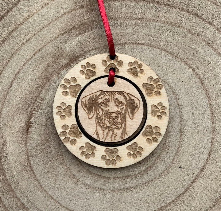 Personalised Rhodesian Ridgeback Face Illustration Hanging Decoration Paw Wreath