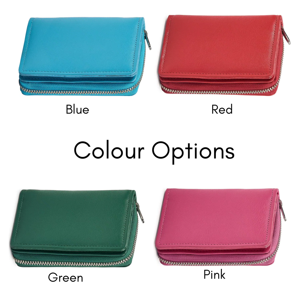 Keeshond Face Engraved Small Leather Purse (Green/Pink/Blue/Red)