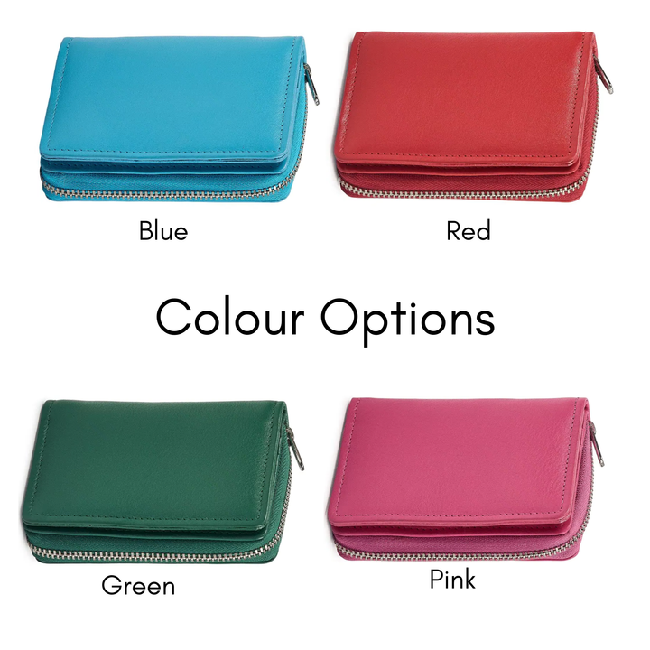 Keeshond Face Engraved Small Leather Purse (Green/Pink/Blue/Red)