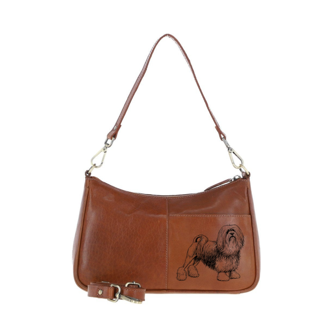 Lowchen Engraved Genuine Leather Shoulder Bag