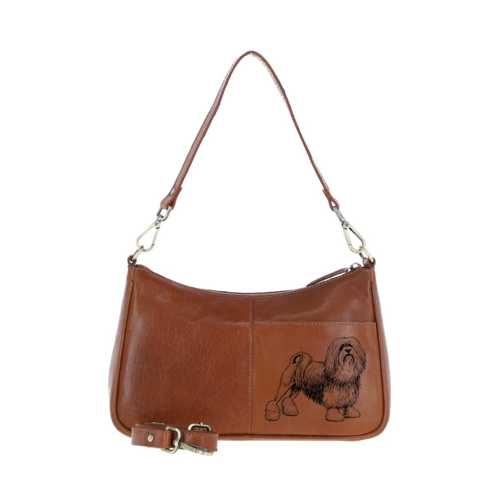 Lowchen Engraved Genuine Leather Shoulder Bag