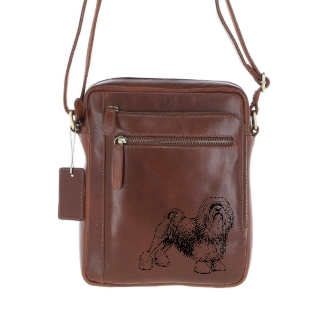 Personalised Lowchen Engraved Leather Crossbody Bag