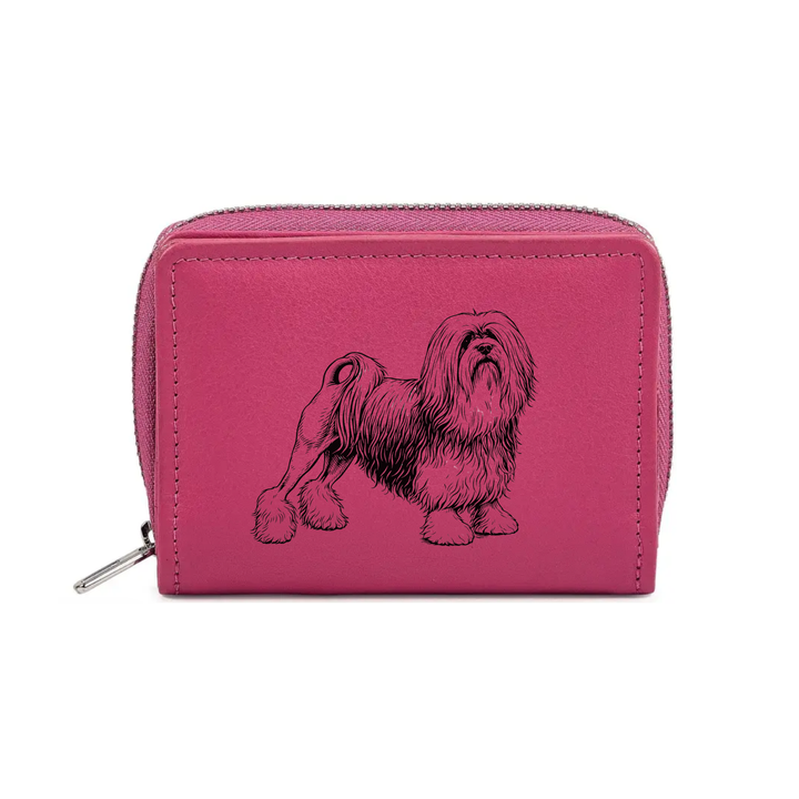 Lowchen Engraved Small Leather Purse (Green/Pink/Blue/Red)